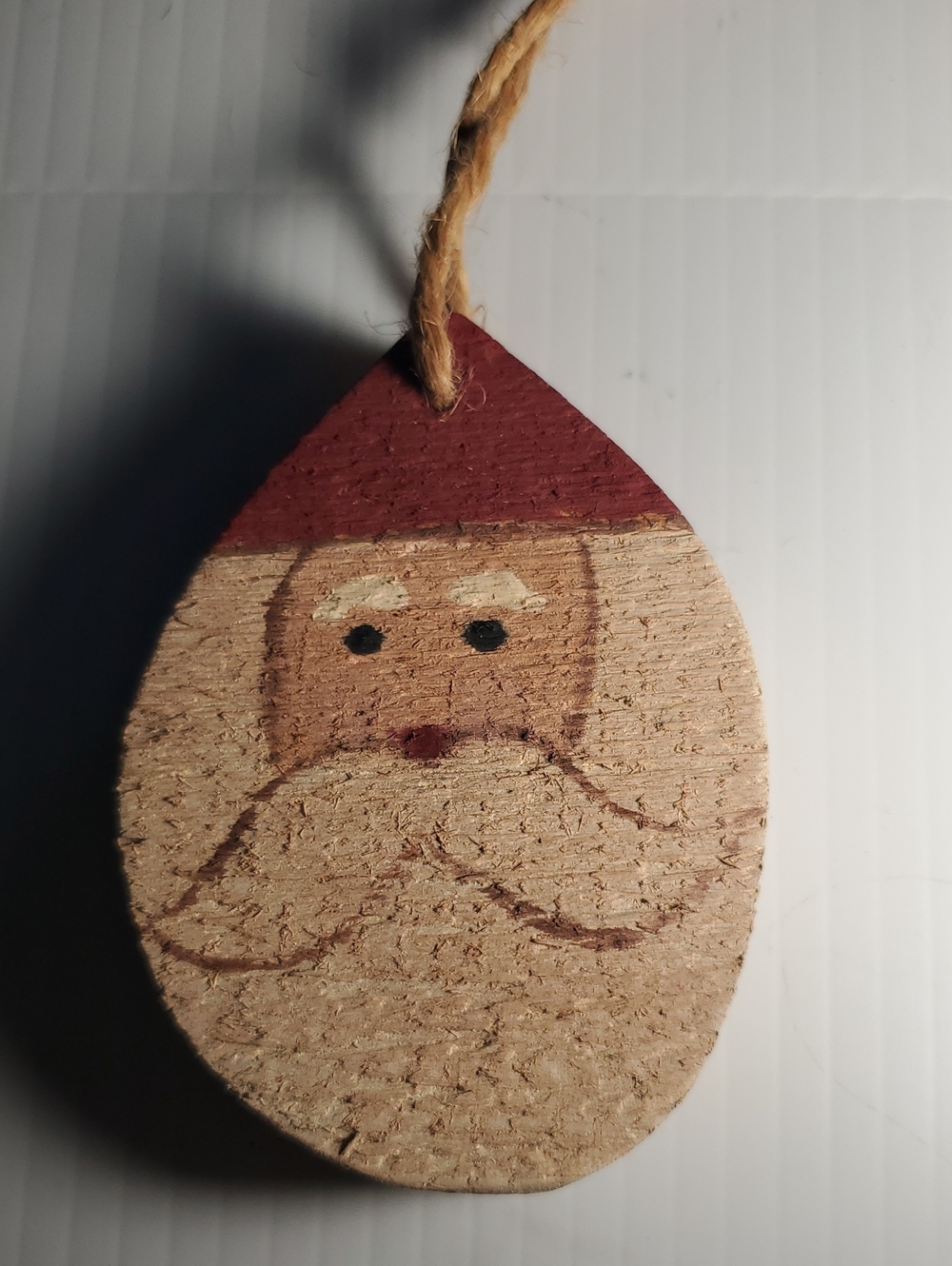 Vintage Folk Art Wooden Santa Ornament - Natural & Red